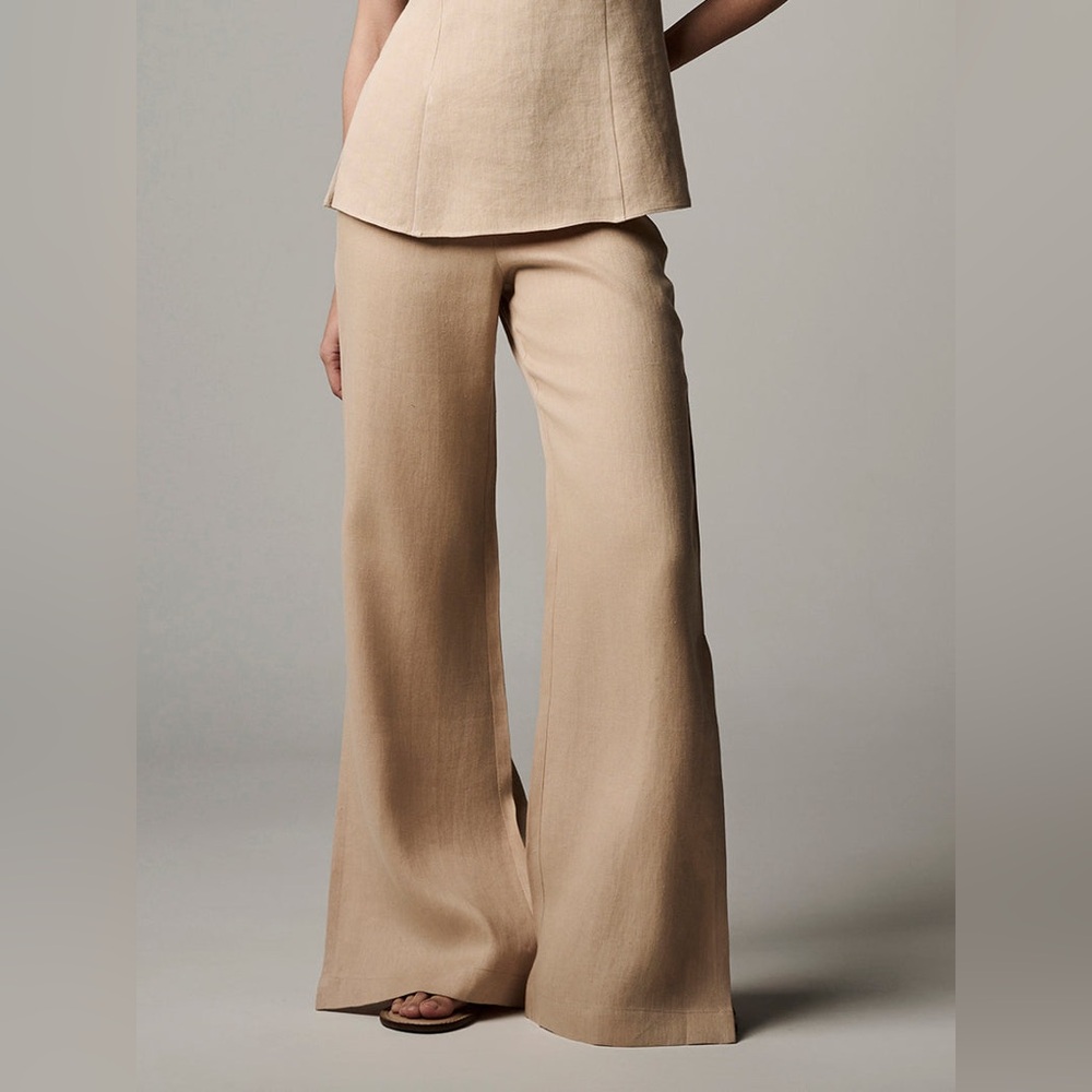 Hevron Pants Dara Hemp Wide‎ Leg Slit Flare Trousers Sz 0 Quiet Luxury Casual - Picture 6 of 15